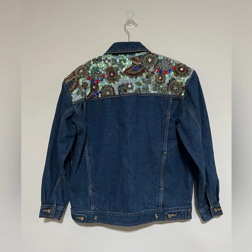 I.B. Diffusion 90’s Vintage Denim Beaded Sequined Embellished Jacket Size 6 - Picture 6 of 10